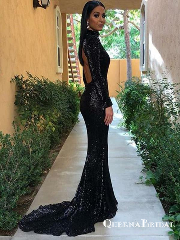 Amazon.com: Sequin Mermaid Prom Dresses Glitter V-Neck Backless Formal  Evening Party Gown for Women with Train Black : Clothing, Shoes & Jewelry